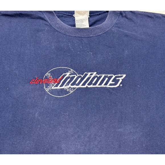 Vtg Cleveland Indians Navy Blue Embroidered T-Shirt Hank Aaron Originals Size L - Picture 5 of 9